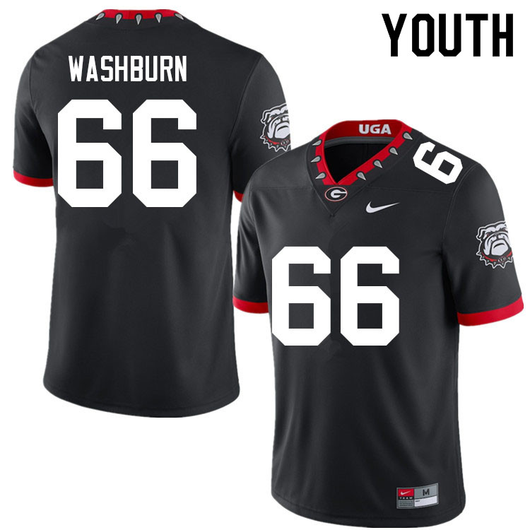 Georgia Bulldogs Youth Jonathan Washburn #66 Black Mascot 100th Anniversary Stitched College UGA Football Jersey 23GI018BN